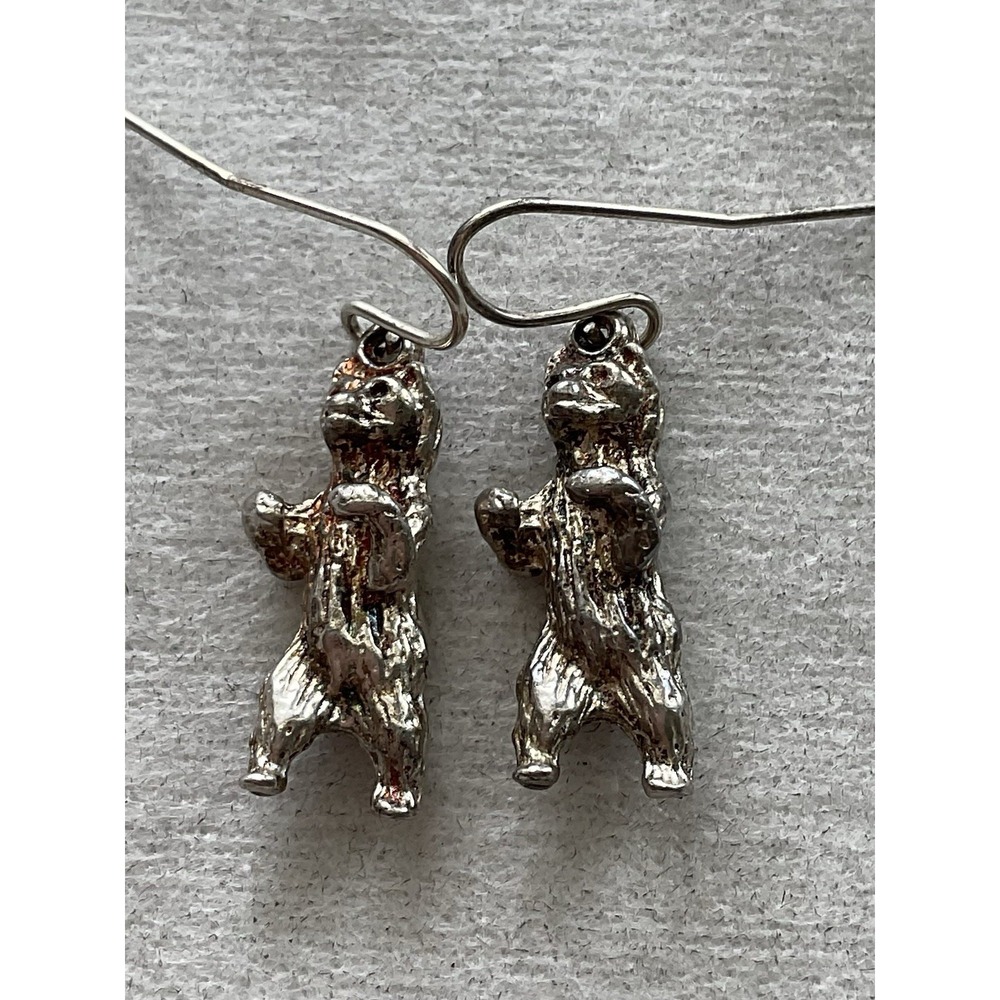 Vintage sterling silver Standing bear dangle earrings Estate Jewelry